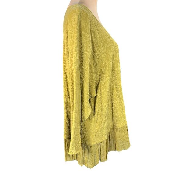 URU Embossed Chartreuse Silk‎ Blouse Chiffon Trim One Size Artisan Made in USA - Picture 4 of 7